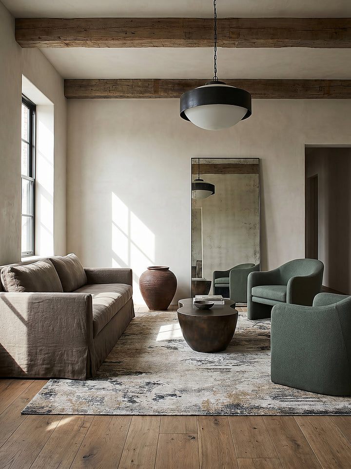 Teppich Gelb-Natur rechteckig im modernen Wohnzimmer Einrichtungsidee_