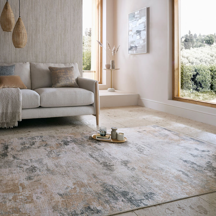 Waschbarer Teppich Abstrakt - Wohnzimmer schmutzabweisend_Gelb-Natur_Rechteckig_