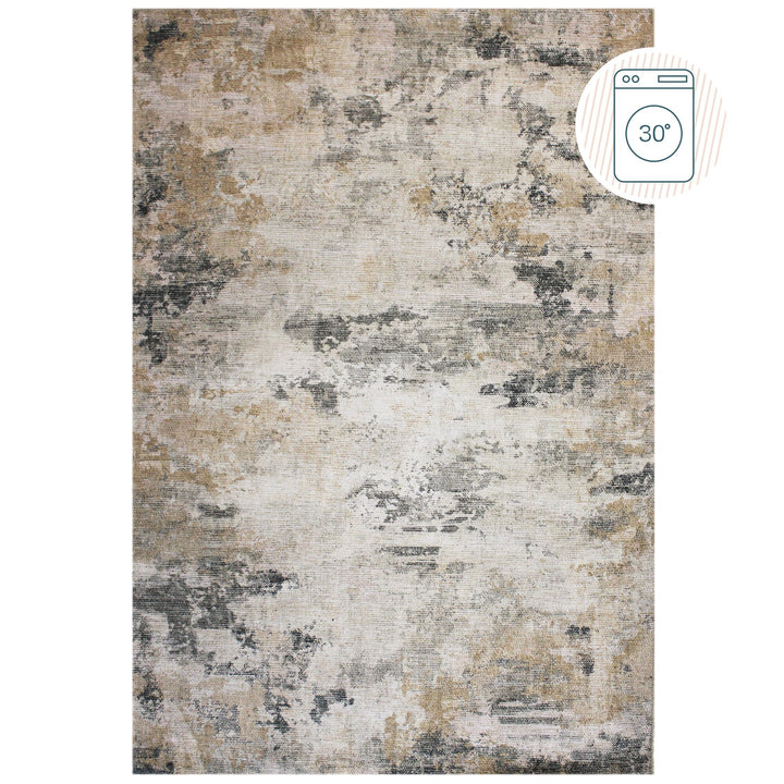 Waschbarer Teppich  - Abstraktes Design in Gelb-Natur_Rechteckig_