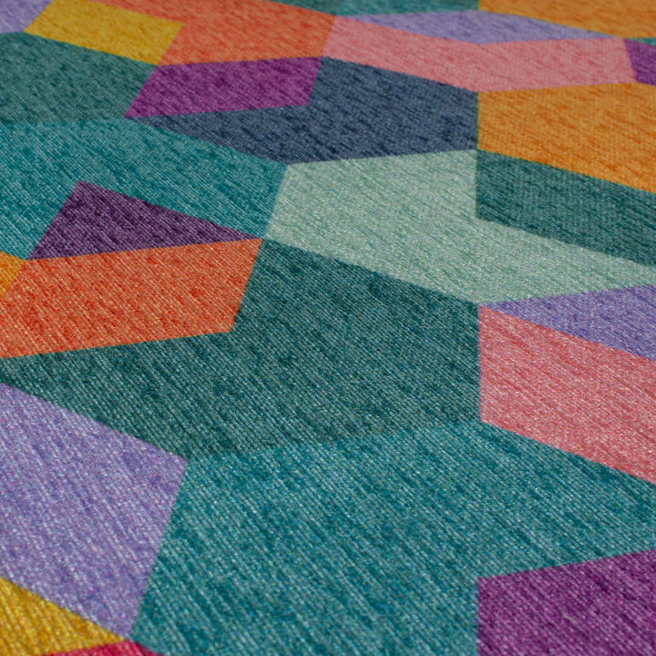 Waschbarer Teppich Hexagon Geometrisch - schmutzabweisend_Multicolor_Rechteckig_