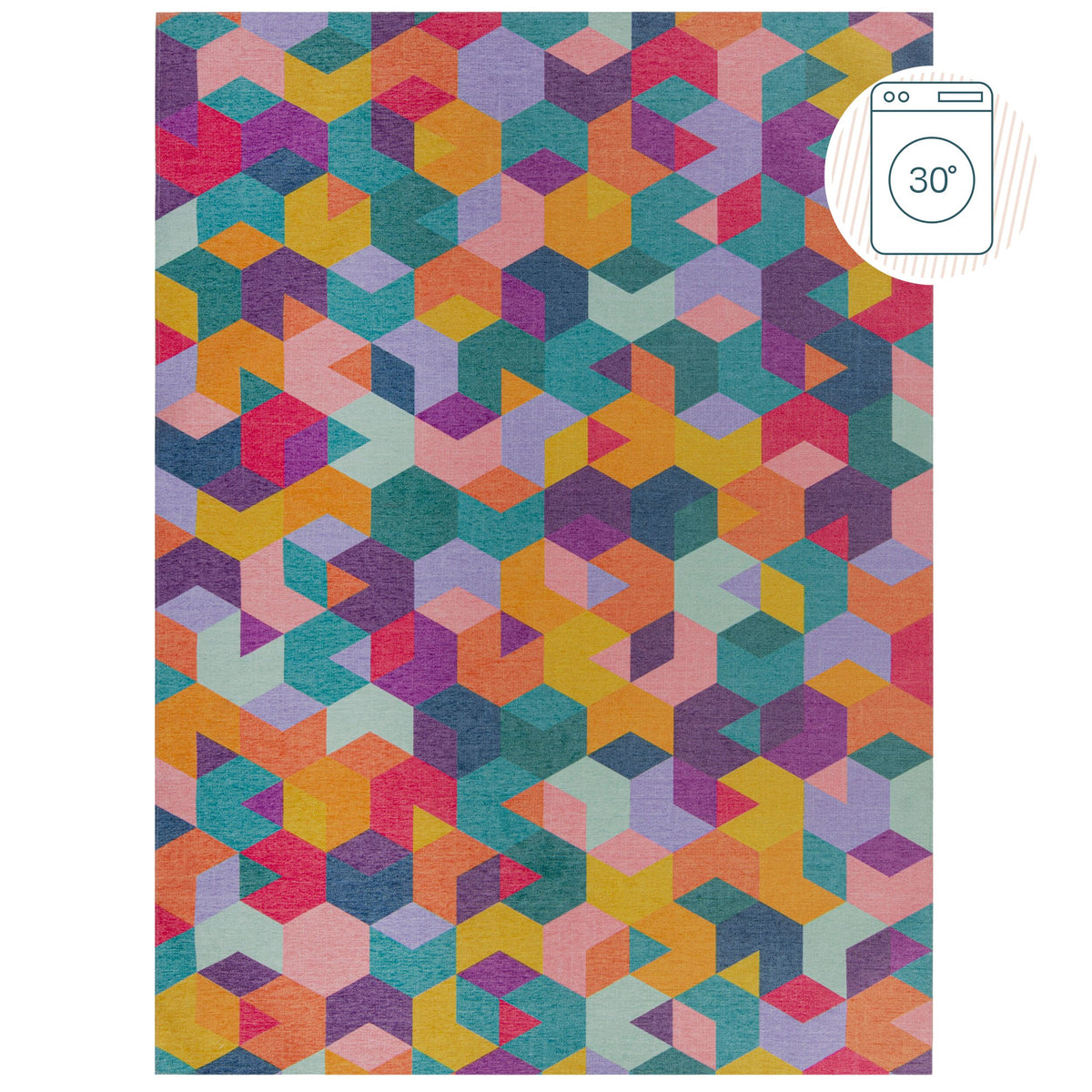 Teppich Würfel-Geometrie 3D Multicolor bunt waschbar Draufsicht modern Rechteckig