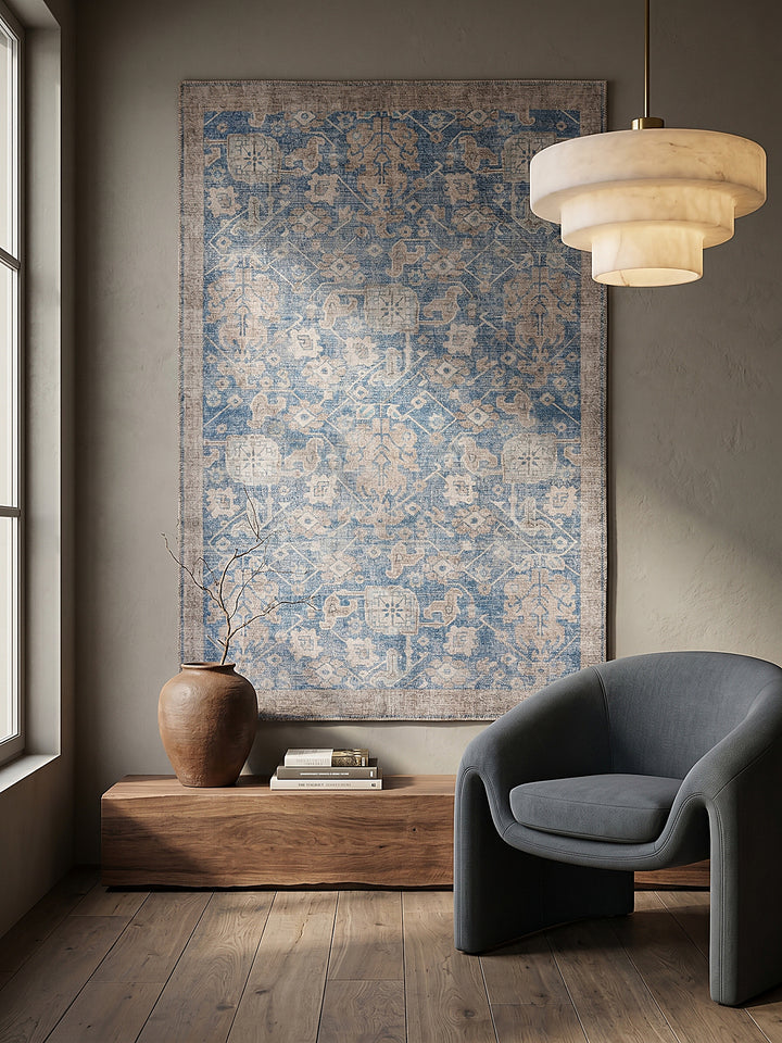 Teppich Blau rechteckig als Wandteppich Wanddekoration Textilkunst Interior Design_