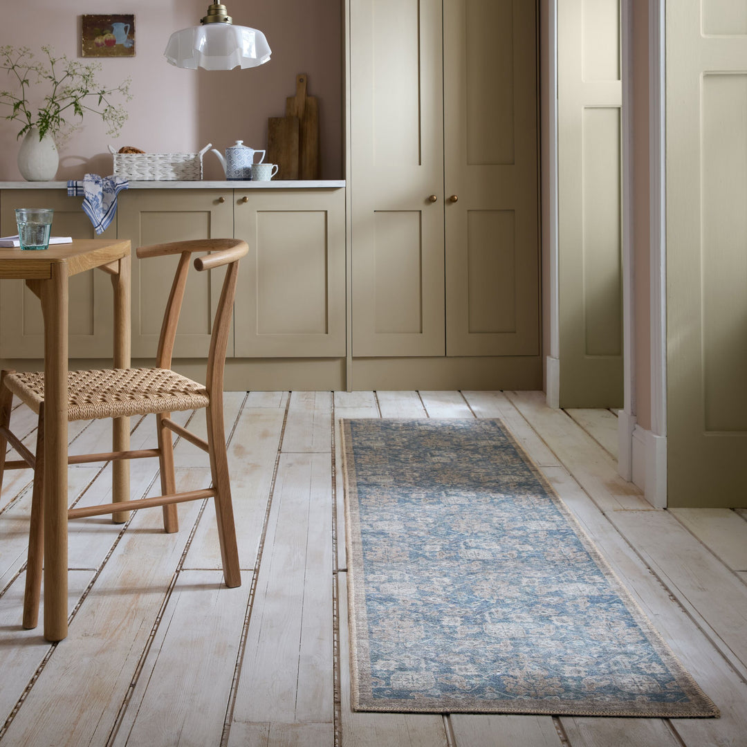 Waschbarer Teppich Vintage Floral - Orientalisch - Wohnzimmer_Blau_Läufer_