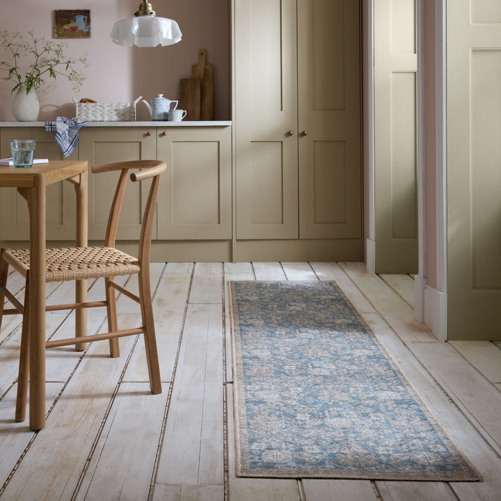 Waschbarer Teppich Vintage Floral - Orientalisch - Wohnzimmer_Blau_Läufer_