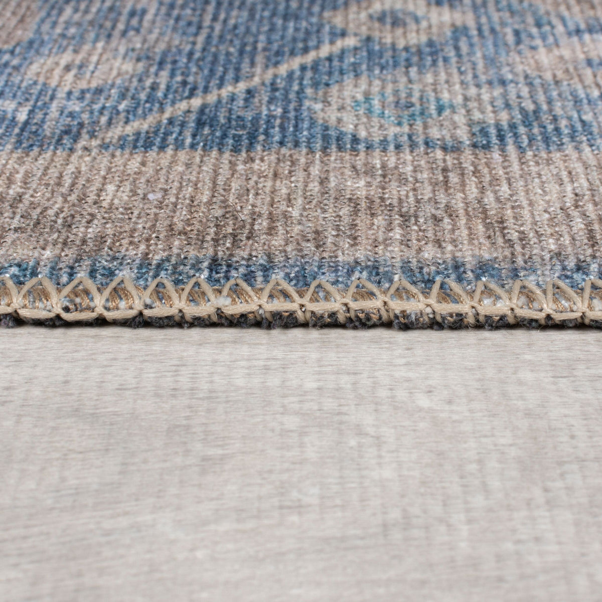 Waschbarer Teppich Flachgewebe Blau  - Vintage Design  - Pflegeleicht Läufer
