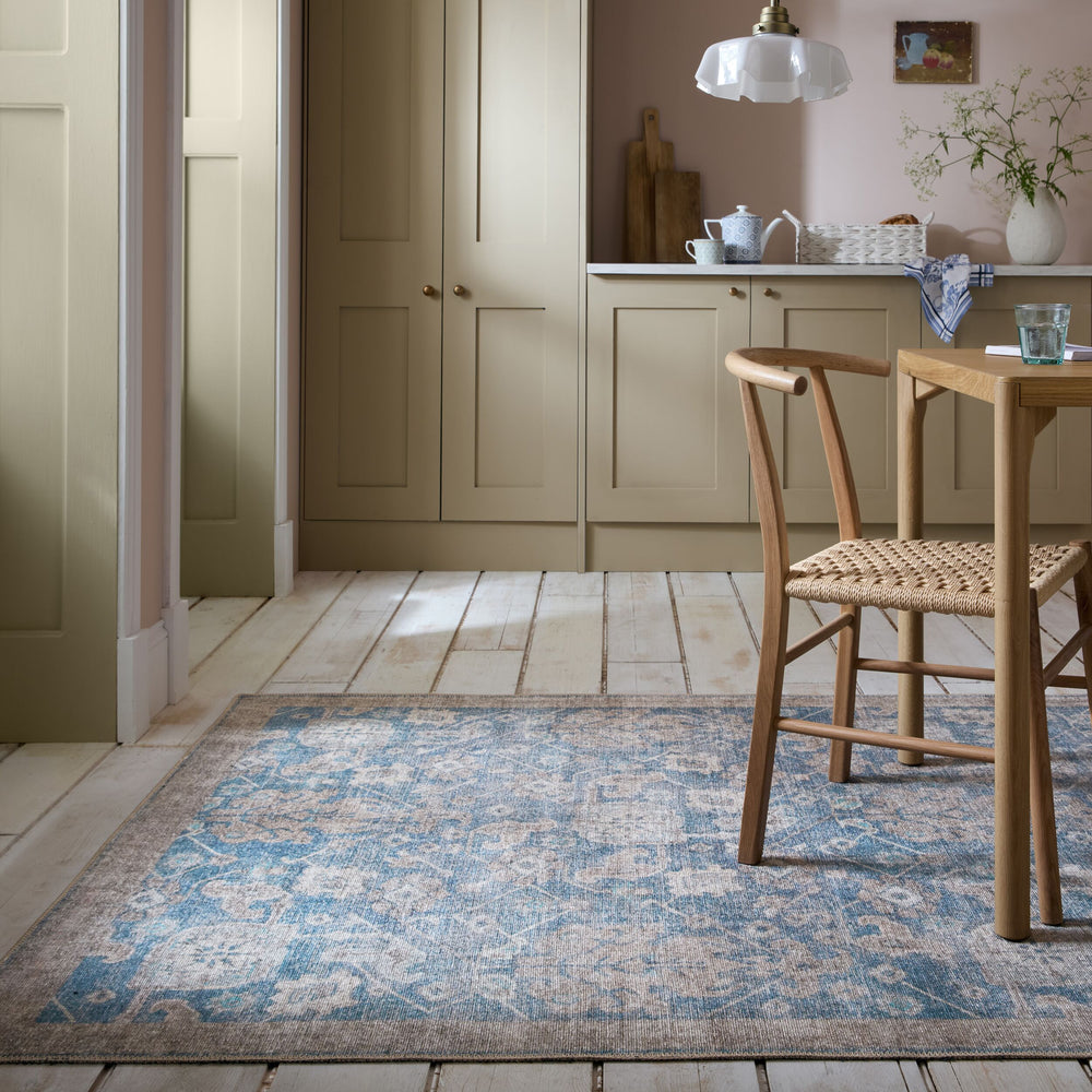 Waschbarer Teppich Vintage Floral - Orientalisch - Wohnzimmer_Blau_Rechteckig_