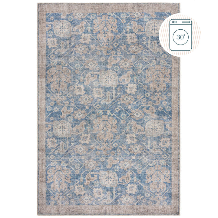 Waschbarer Teppich Flachgewebe Blau  - Vintage Design  - Pflegeleicht_Rechteckig_