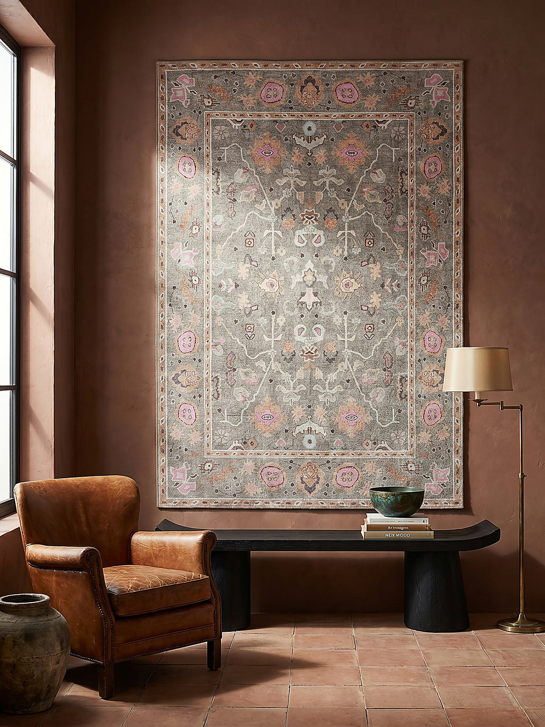 Teppich Multicolor-Rosa rechteckig als Wandteppich Wanddekoration Textilkunst Interior Design