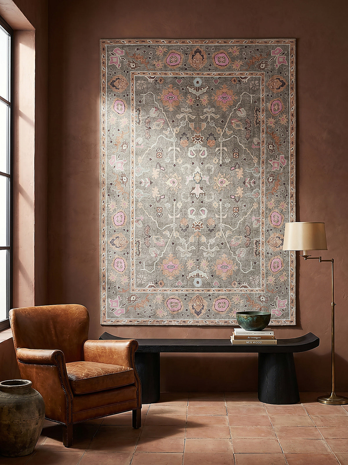 Teppich Multicolor-Rosa rechteckig als Wandteppich Wanddekoration Textilkunst Interior Design