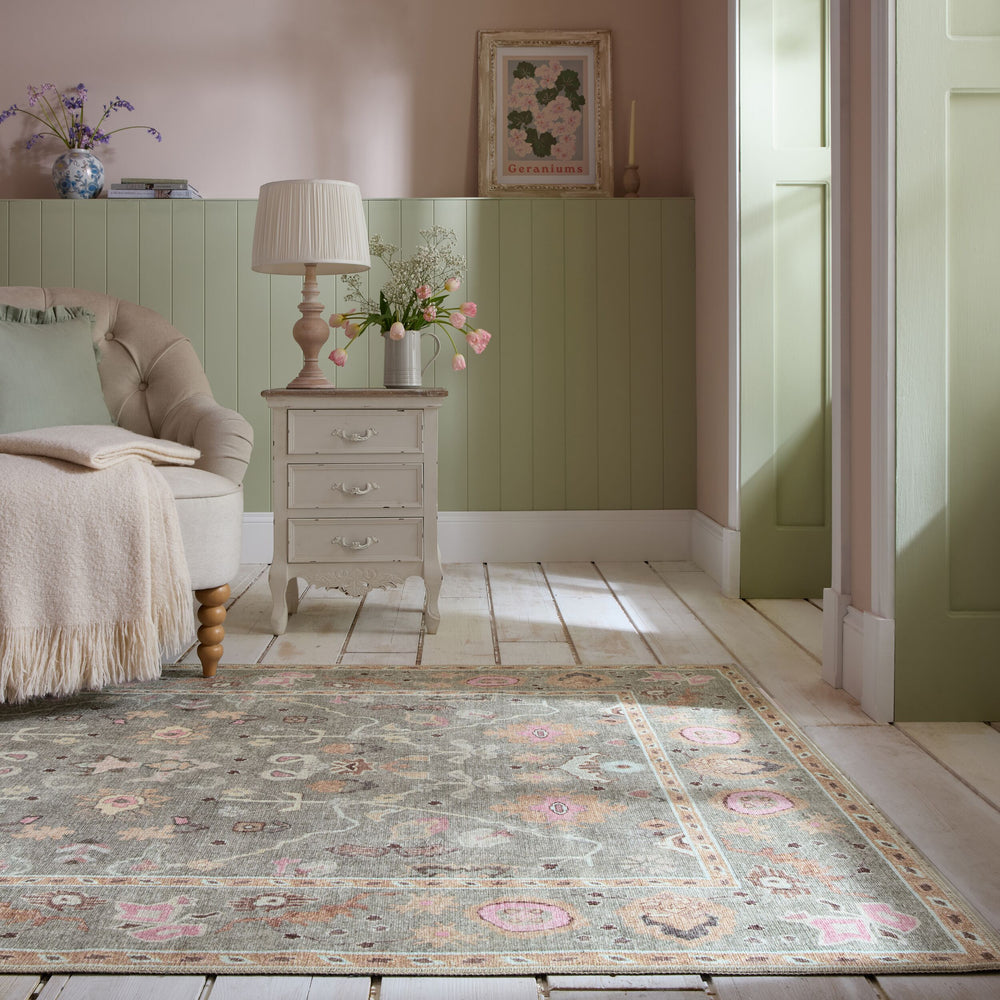 Waschbarer Teppich Floral Muster - Orientalisch - Wohnzimmer_Multicolor-Rosa_Rechteckig_