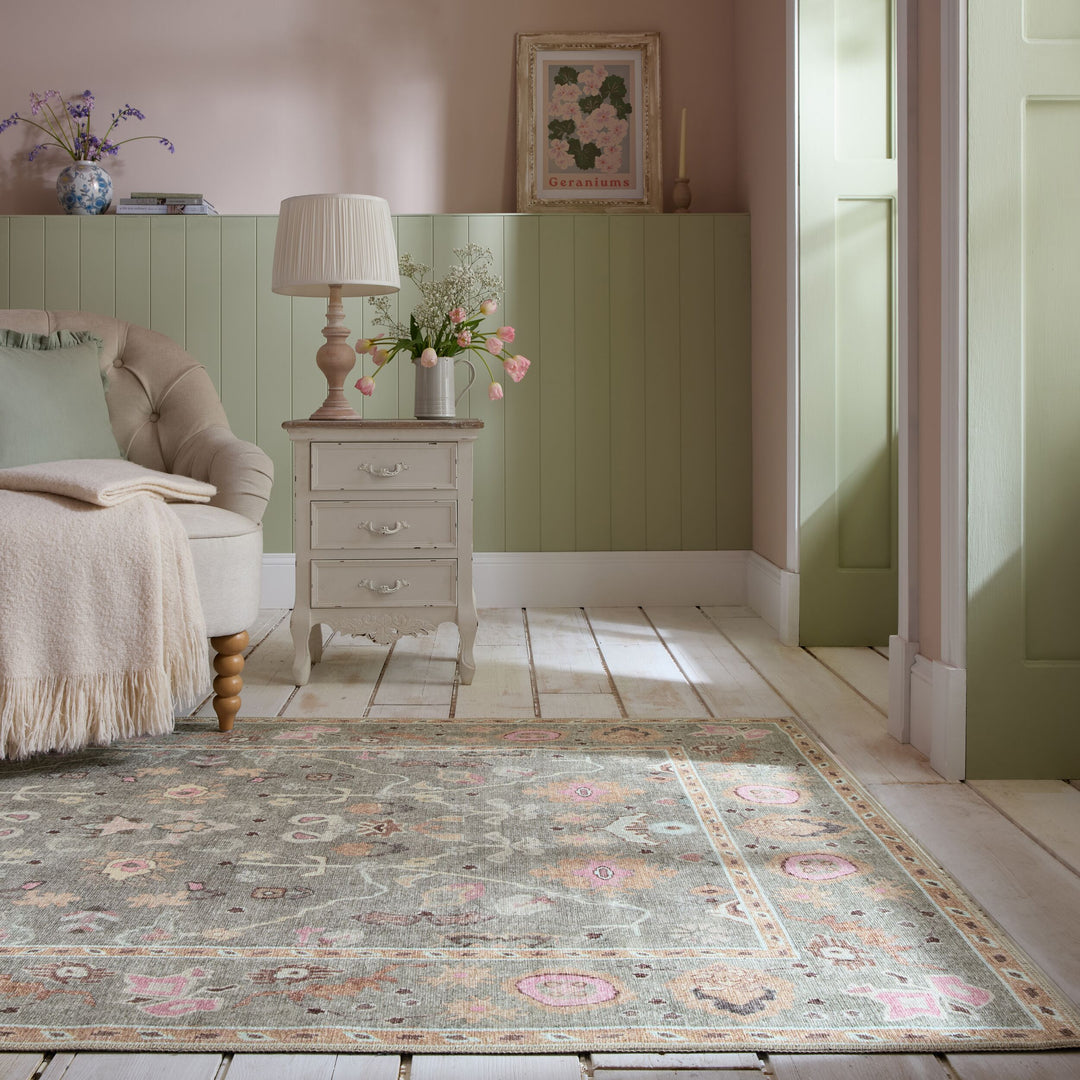 Waschbarer Teppich Floral Muster - Orientalisch - Wohnzimmer_Multicolor-Rosa_Rechteckig_