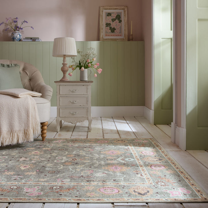 Waschbarer Teppich Floral Muster - Orientalisch - Wohnzimmer_Multicolor-Rosa_Rechteckig_