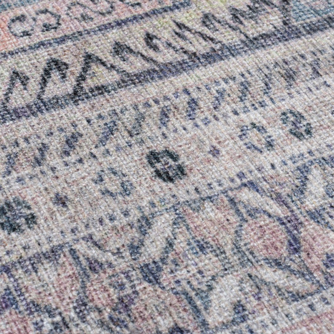 Waschbarer Teppich Vintage Geometrisch - Orientalisch - Küche_Grau-Rosa_Läufer_