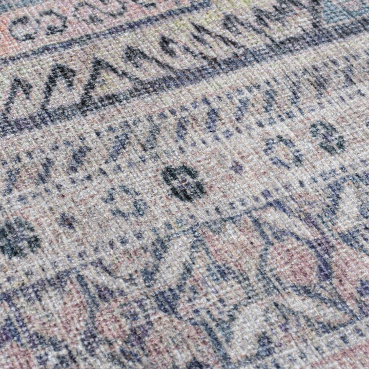 Waschbarer Teppich Vintage Geometrisch - Orientalisch - Küche_Grau-Rosa_Läufer_