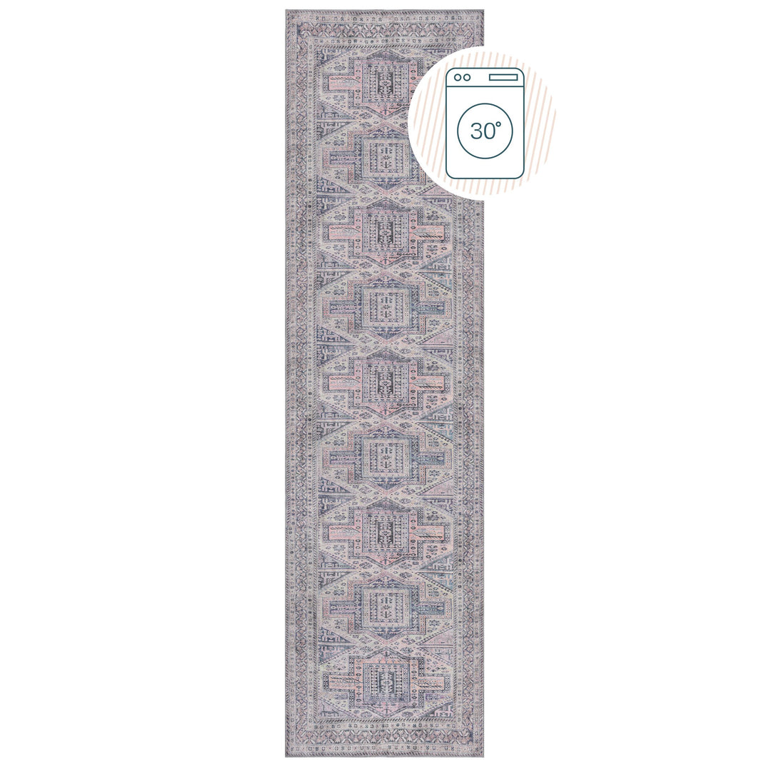 Waschbarer Teppich Grau-Rosa  - Vintage Orientalisch  - Maschinenwaschbar_Läufer_