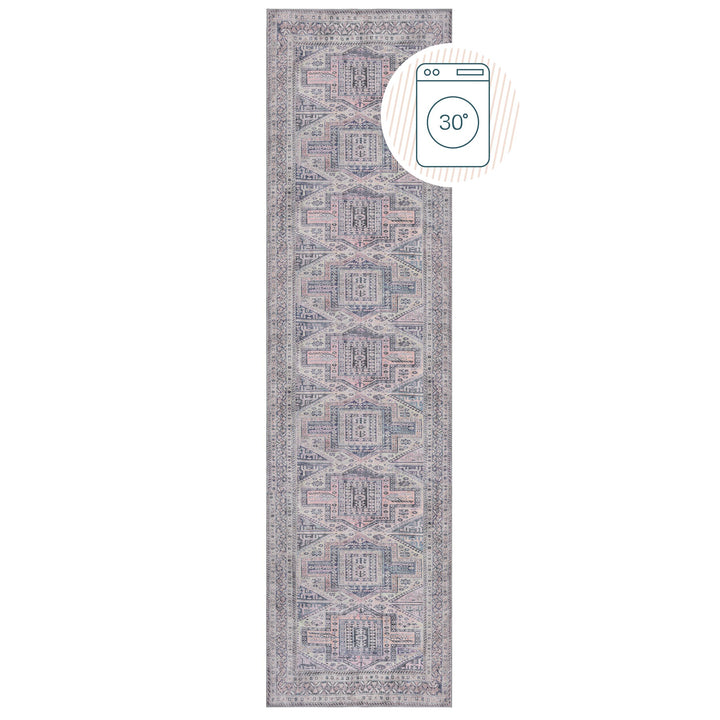 Waschbarer Teppich Grau-Rosa  - Vintage Orientalisch  - Maschinenwaschbar_Läufer_