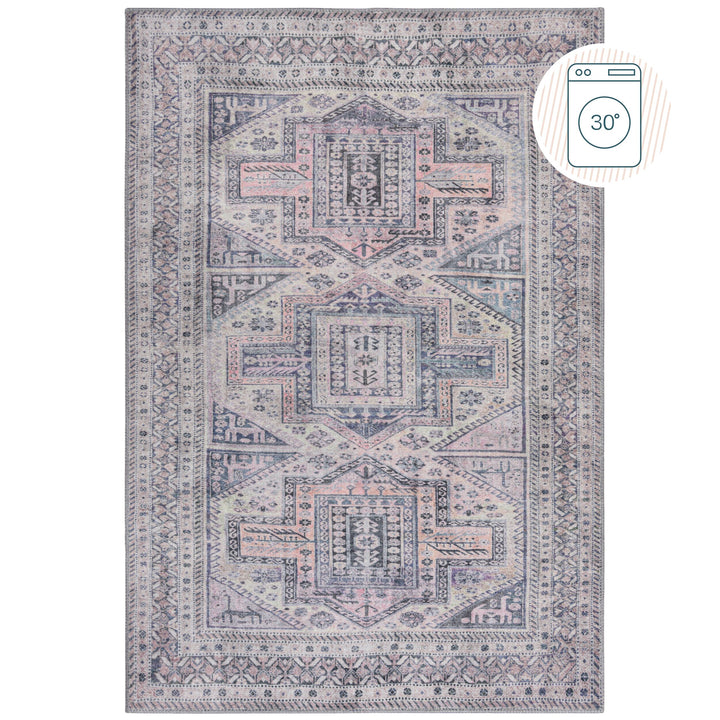 Waschbarer Teppich Grau-Rosa  - Vintage Orientalisch  - Maschinenwaschbar_Rechteckig_
