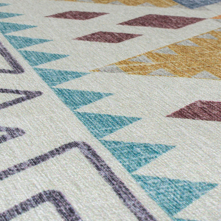 Waschbarer Teppich mit Ethno-Muster - Rutschfes - Flachgewebe_Multicolor_Rechteckig_