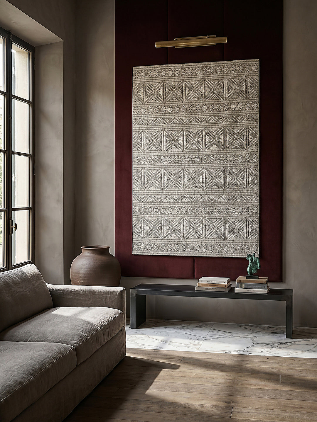 Teppich Grau rechteckig als Wandteppich Wanddekoration Textilkunst Interior Design_