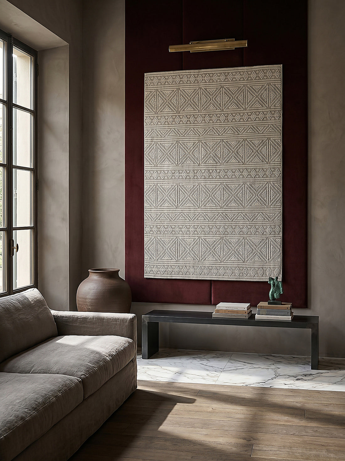 Teppich Grau rechteckig als Wandteppich Wanddekoration Textilkunst Interior Design_