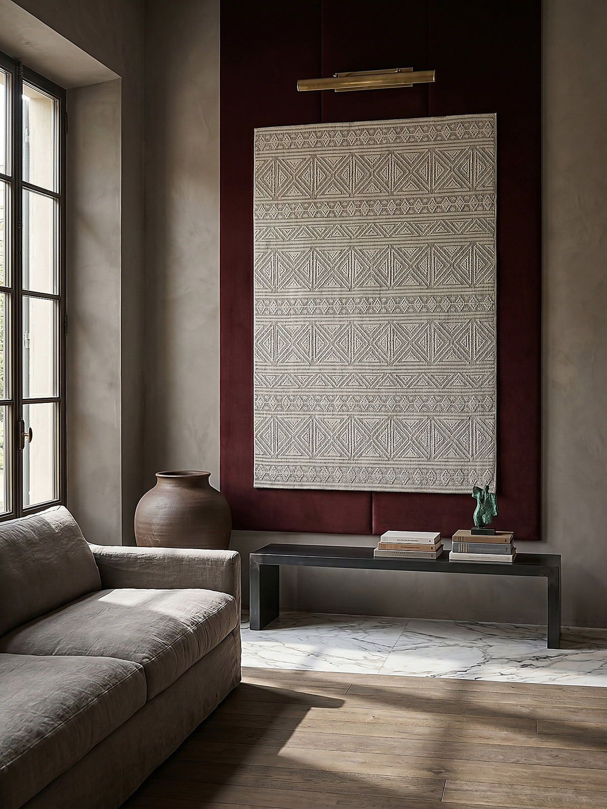 Teppich Grau rechteckig als Wandteppich Wanddekoration Textilkunst Interior Design_