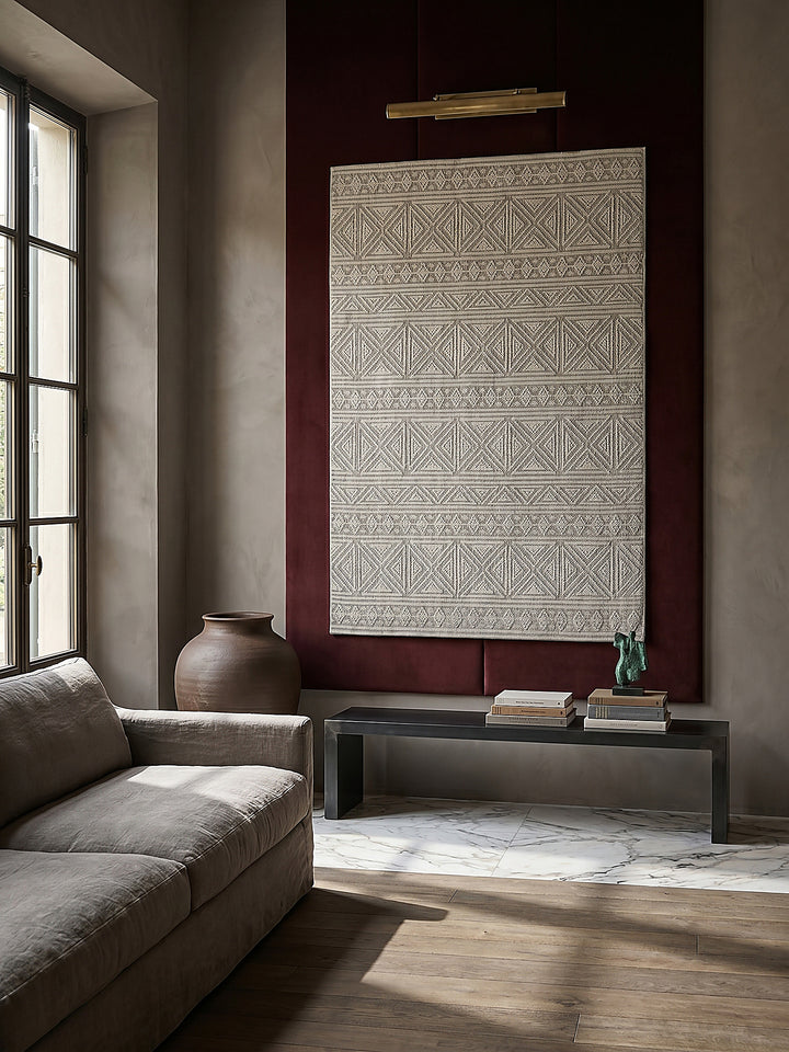 Teppich Grau rechteckig als Wandteppich Wanddekoration Textilkunst Interior Design_