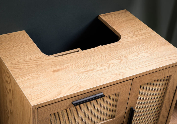 Waschbeckenunterschrank Eiche-Optik 60x60x40 cm mit Tür, Schubladen und Rattangeflecht