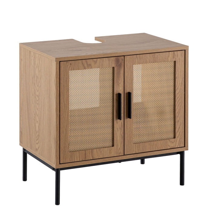 Waschbeckenunterschrank Eiche-Optik 60x60x40 cm mit Türen und Rattangeflecht