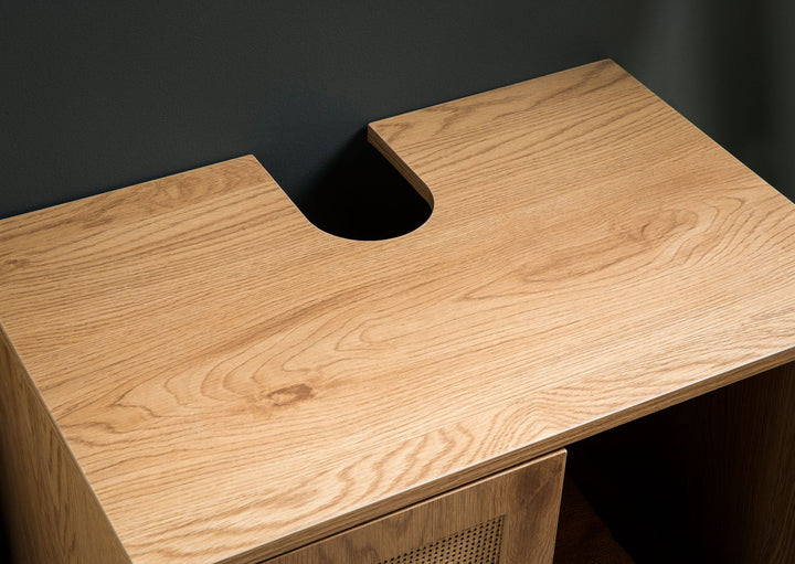Waschbeckenunterschrank Eiche-Optik 60x60x40 cm mit Türen und Rattangeflecht