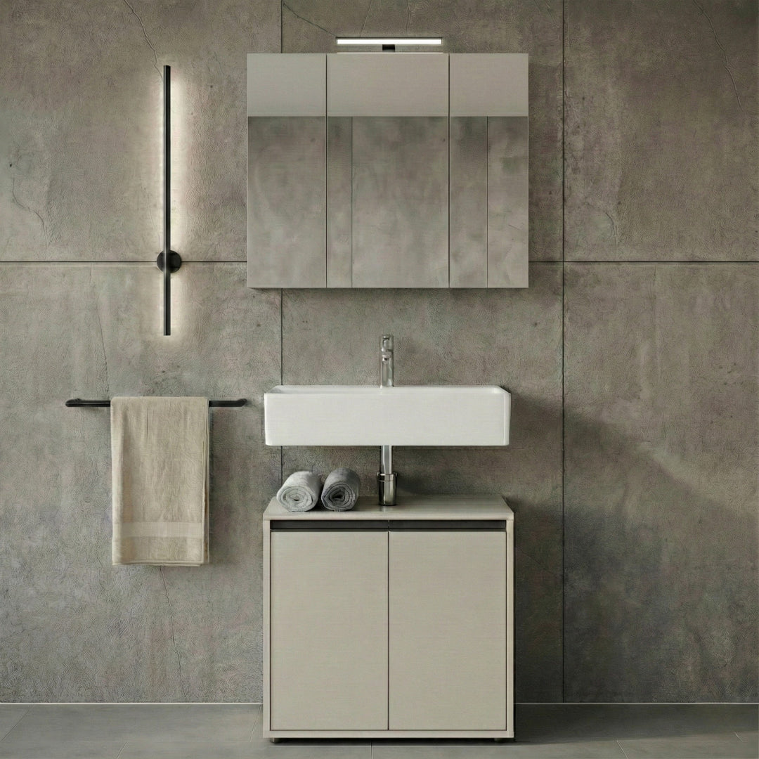 Waschbeckenunterschrank 63 cm mit zwei Türen und Einlegeboden | Steingrau_