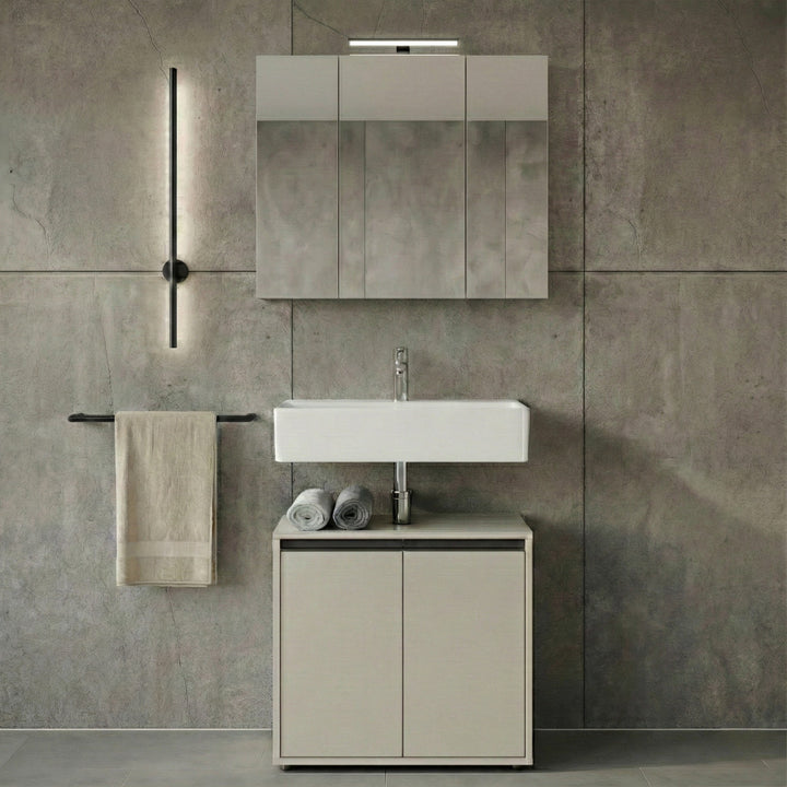 Waschbeckenunterschrank 63 cm mit zwei Türen und Einlegeboden | Steingrau_