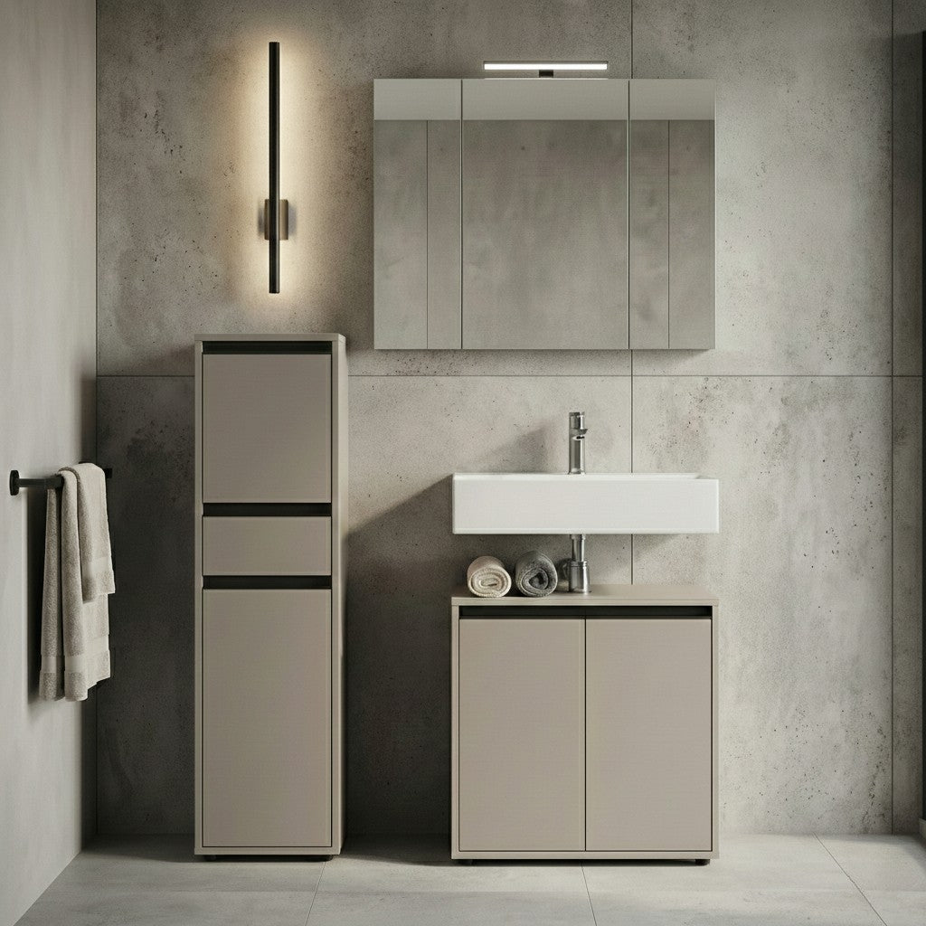 WB-Unterschrank 63x34x55cm | 2 Türen & Soft-Close | Siphonausschnitt | Steingrau | Made in Germany | Badschrank Modern | Kadima Design Serie HAMBURG_