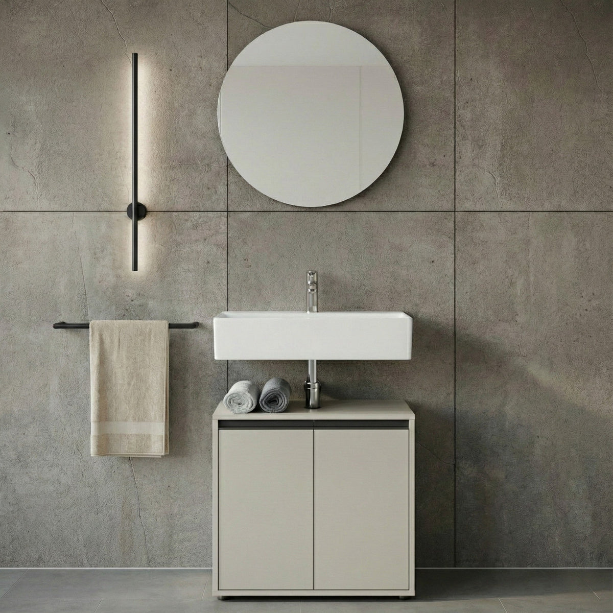 WB-Unterschrank 63x34x55cm | 2 Türen & Soft-Close | Siphonausschnitt | Steingrau | Made in Germany | Badschrank Modern | Kadima Design Serie HAMBURG_
