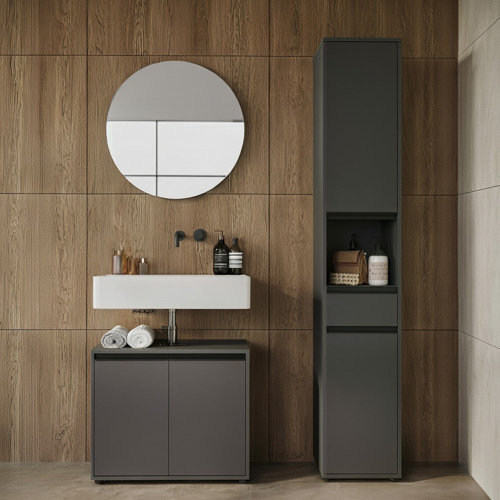 Waschbeckenunterschrank 63 cm mit zwei Türen und Einlegeboden | Graphit_