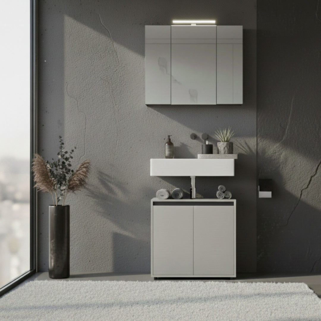 Waschbeckenunterschrank 63 cm mit zwei Türen und Einlegeboden | Steingrau_