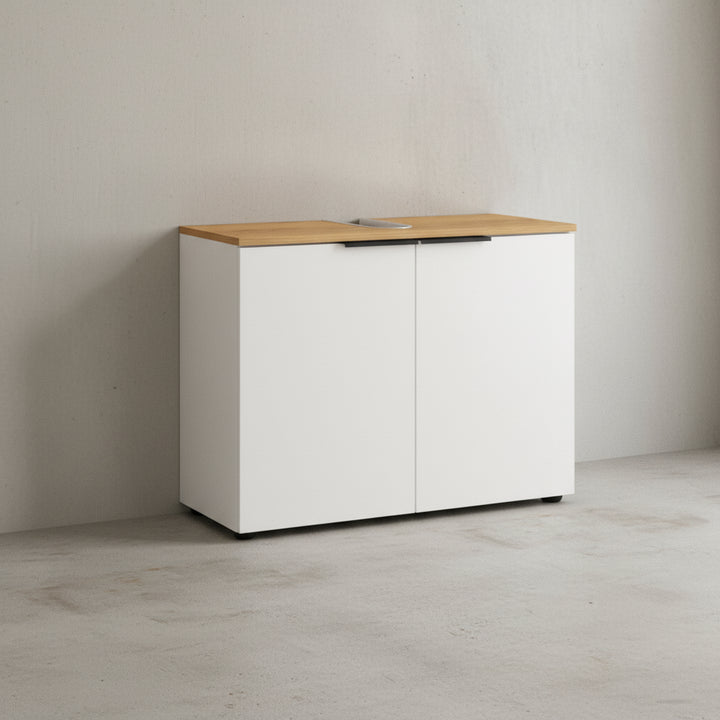 Waschbeckenunterschrank mit Siphonaussparung_ 70x34x58_ Weiß-Beige_ Made in Germany_ TAHO-Serie von Kadima Design_Größe_ 60x34x58 cm_