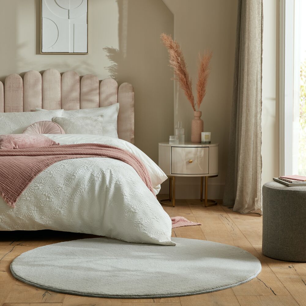 Teppich Polyester Premium - Runder Bodenteppich - Flauschiger Flor_Grau_Rund_