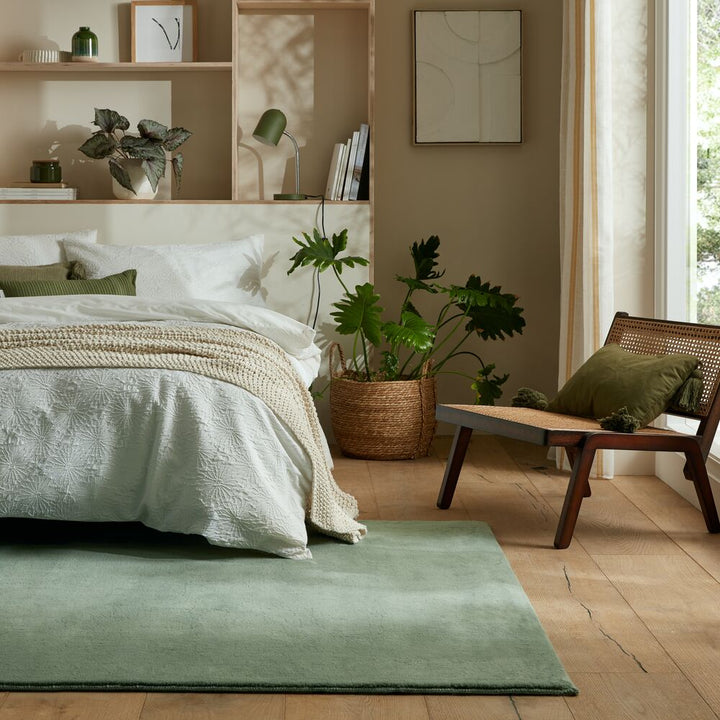 Teppich Polyester Unifarben - Moderner Wohnteppich - Wärmender Flor_Grün_Rechteckig_