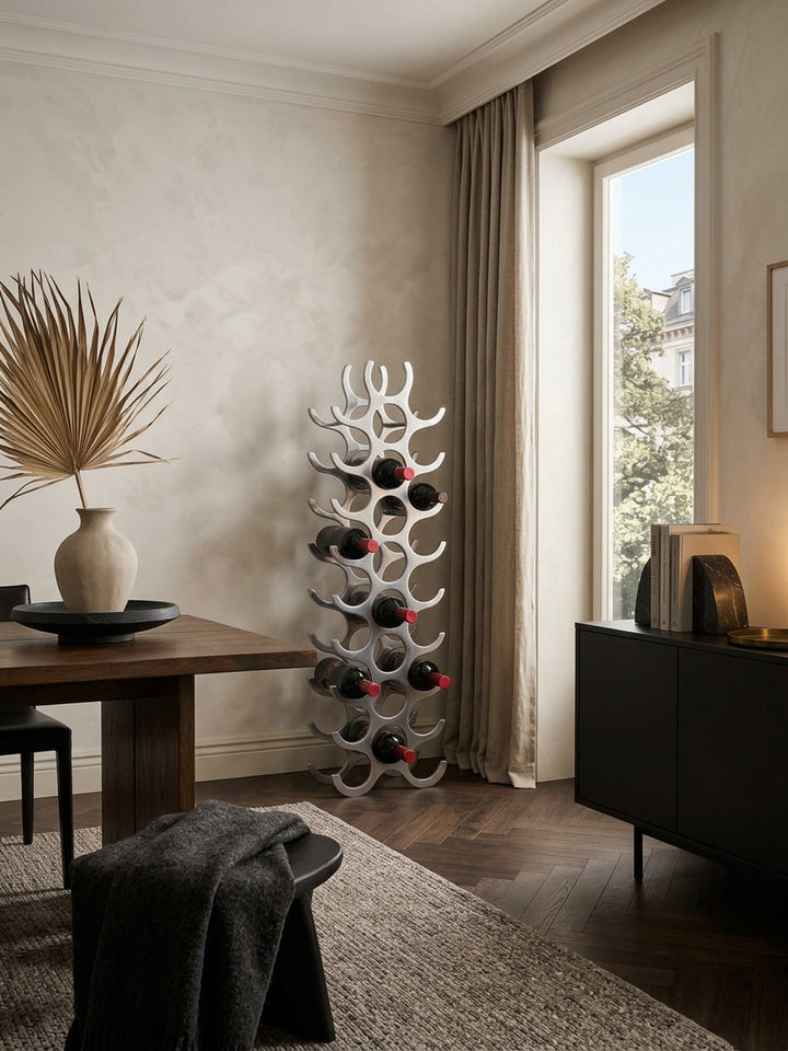 Weinregal Flammen aus Aluminium_ 27 Flaschen_ 98x31x14cm_ Modernes Aussehen - KADIMA DESIGN_Größe_ 31x14x98 cm_
