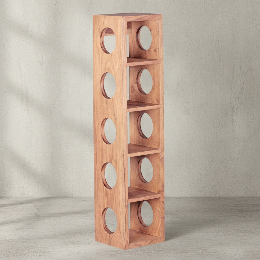 Weinregal NAKO Massivholz_ 70x15x15 cm_ 5 Ablagefächer_ Wandmontage_ Sheesham - KADIMA DESIGN_Farbe_ Beige_ Größe_ 15x15x70 cm_