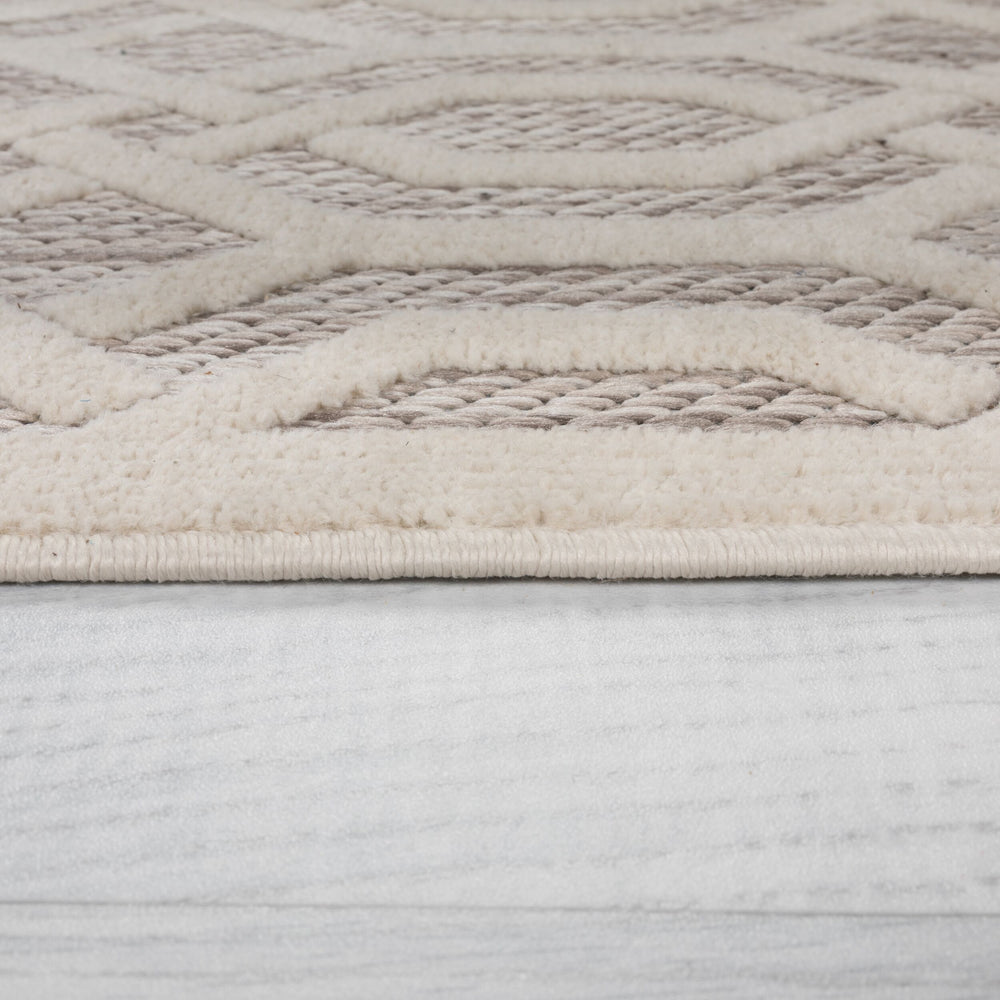 Outdoor-Teppich Geometrisch-Design - wetterbeständig - naturfarben STOUR ADAM - Grau-Beige 160x160 cm_Rund_