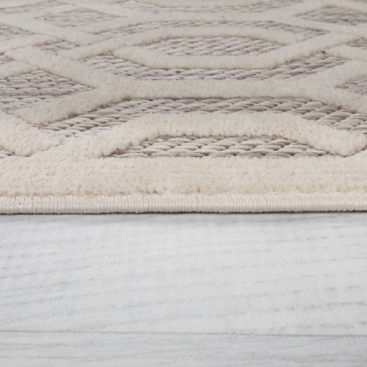 Outdoor-Teppich Geometrisch-Design - wetterbeständig - naturfarben STOUR ADAM - Grau-Beige 160x160 cm_Rund_