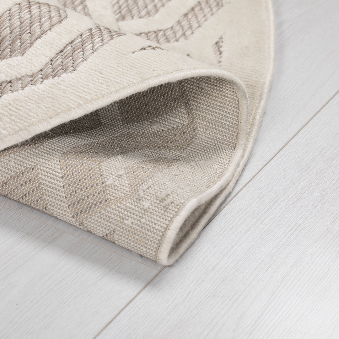 Outdoor-Teppich Geometrisch-Design - wetterbeständig - naturfarben STOUR ADAM_Rund_