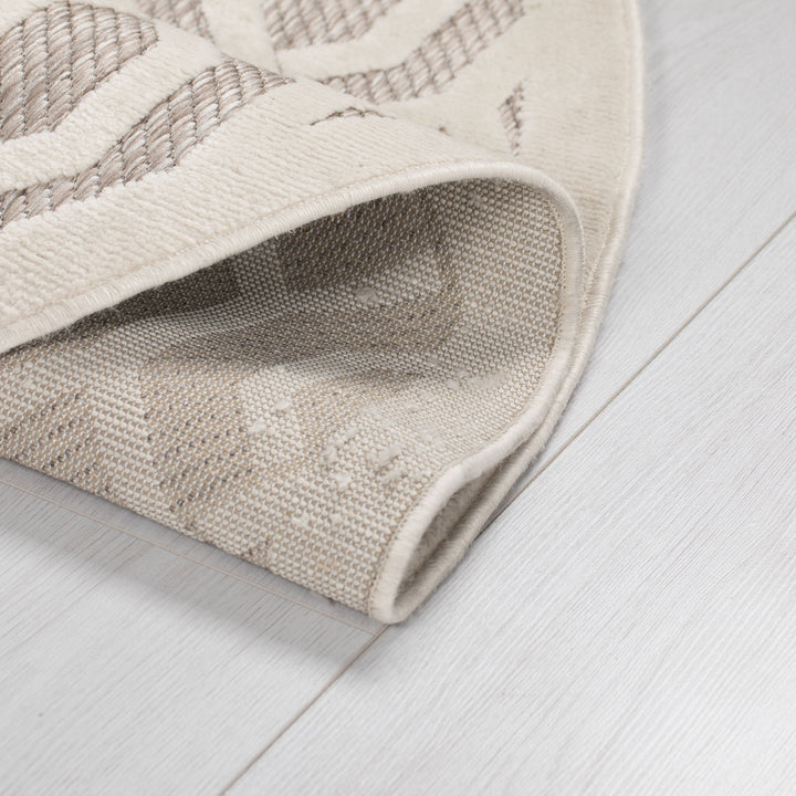 Outdoor-Teppich Geometrisch-Design - wetterbeständig - naturfarben STOUR ADAM_Rund_