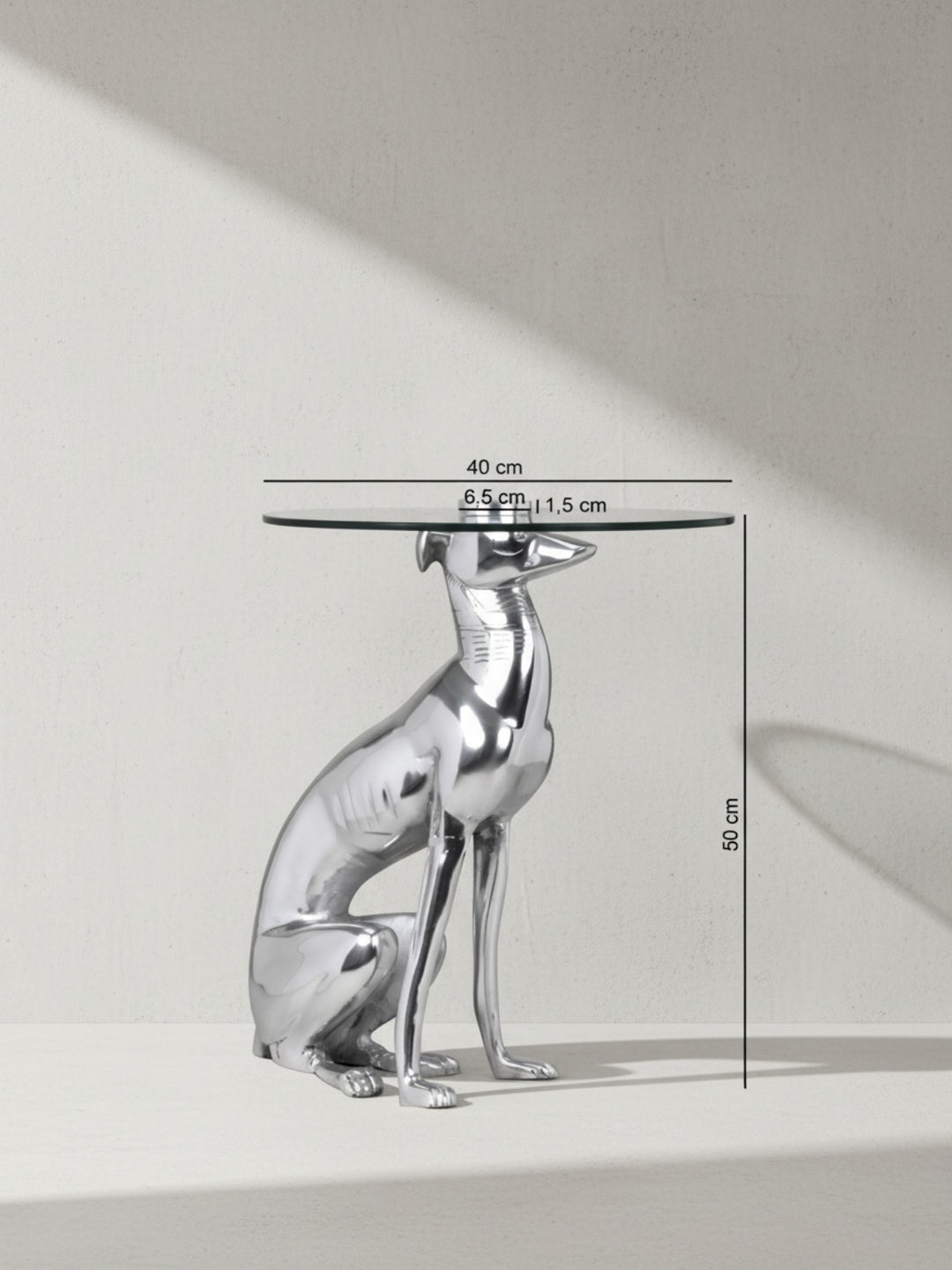 Windhund Skulptur Deko Beistelltisch_ Aluminium/Glas - Handgefertigt_ Einzigartig - KADIMA DESIGN_Größe_ 40x40x50 cm_