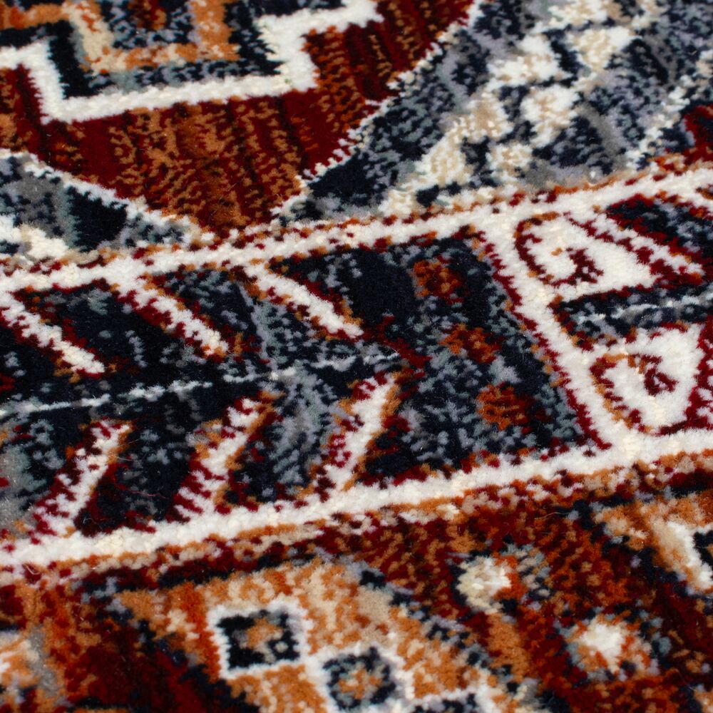 Wohnzimmerteppich mit Fransen - traditionelles geometrisches Muster Rot Rechteckig