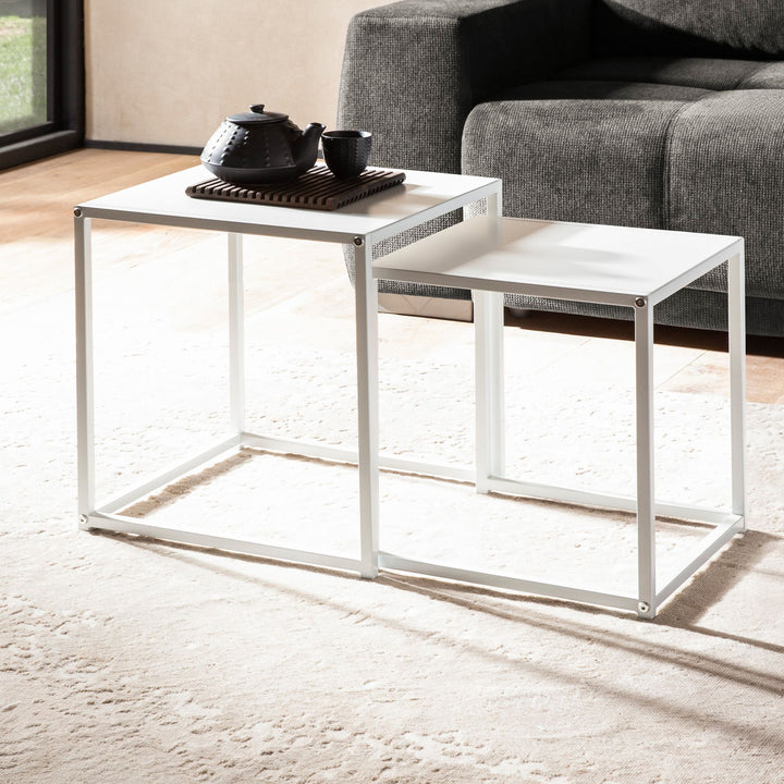 Beistelltisch Set Weiß Metall Eckig Industrial Design 2-teilig