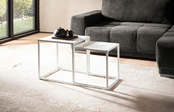 Beistelltisch Set Weiß Metall Eckig Industrial Design 2-teilig