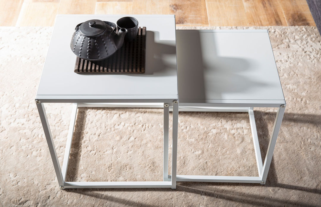 Beistelltisch Set Weiß Metall Eckig Industrial Design 2-teilig