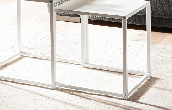 Beistelltisch Set Weiß Metall Eckig Industrial Design 2-teilig